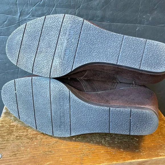 Franco Sarto Sued Brown Leather Upper Wedge 3*”Heels Ankle Boots Women Size 9M - Picture 4 of 7